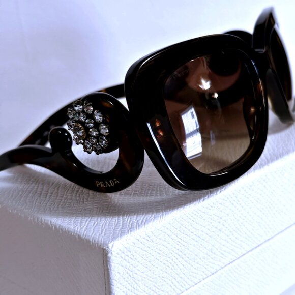 PRADA Baroque Tortoise Sunglasses w/Swarovski Crystal Temples #SPR270 - Picture 7 of 16
